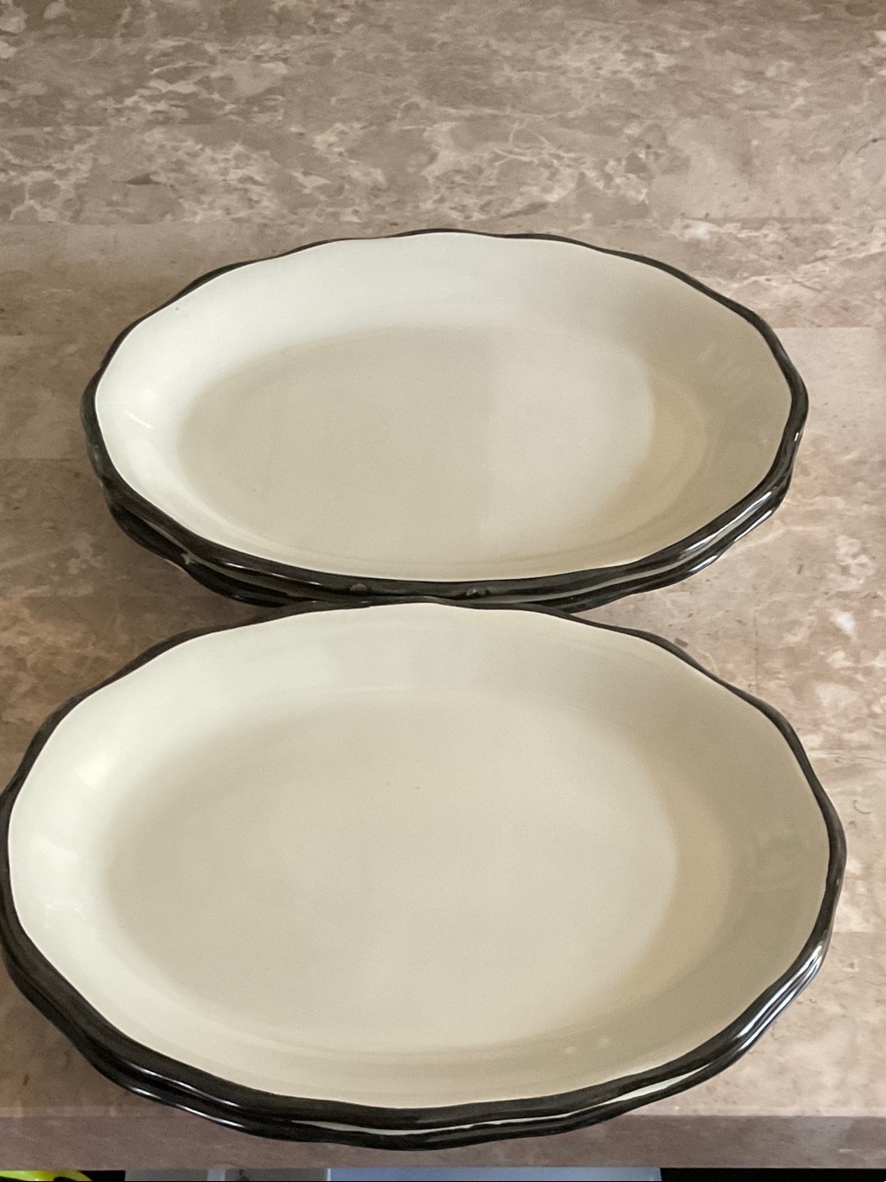 Classic Cream Oval Serving  4 Platters with Black Trim